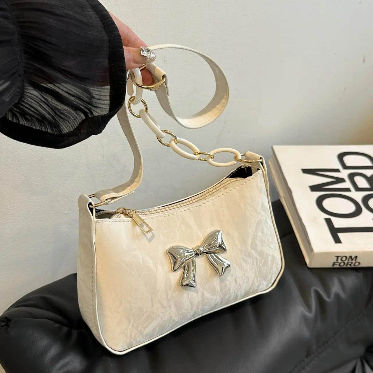 Bow PU Leather Shoulder Bag - KADAUT