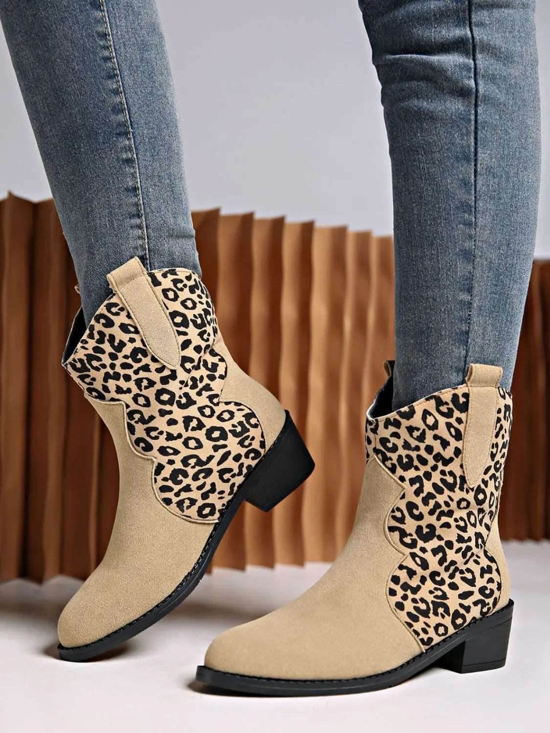 Leopard Suede Block Heel Boots - KADAUT