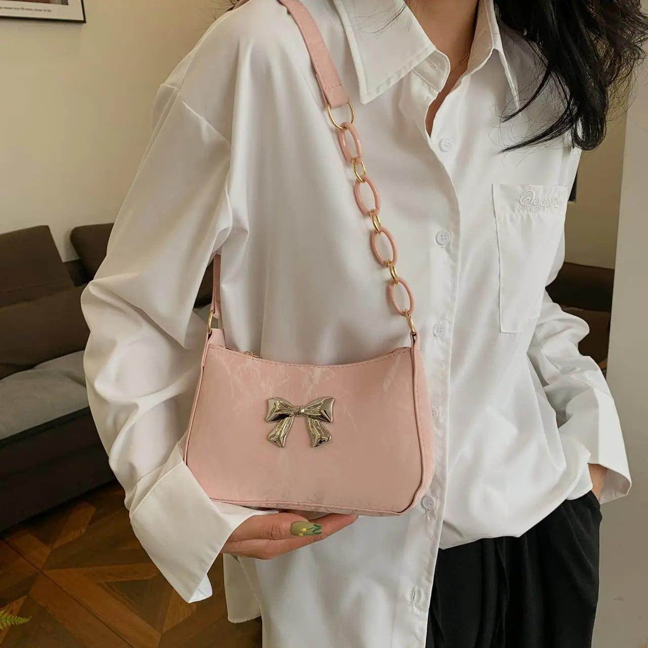 Bow PU Leather Shoulder Bag - KADAUT