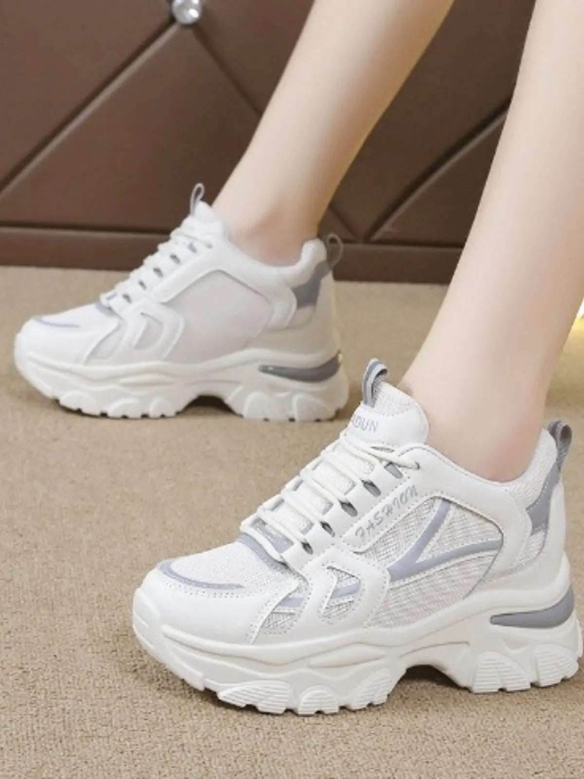 Mesh Lace Up Platform Sneakers - KADAUT