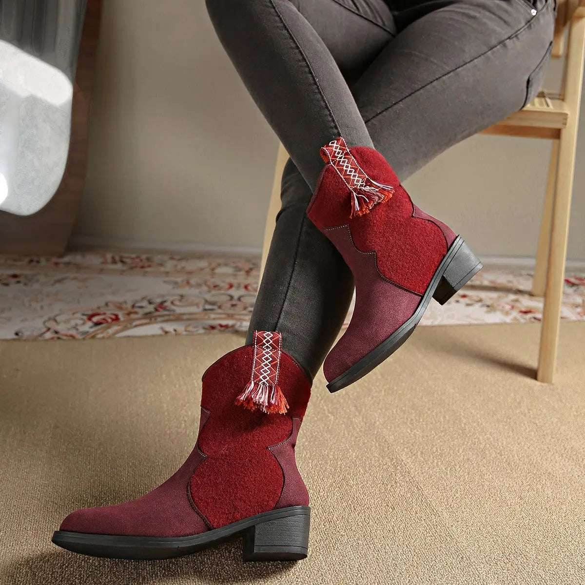 Suede Point Toe Block Heel Boots - KADAUT