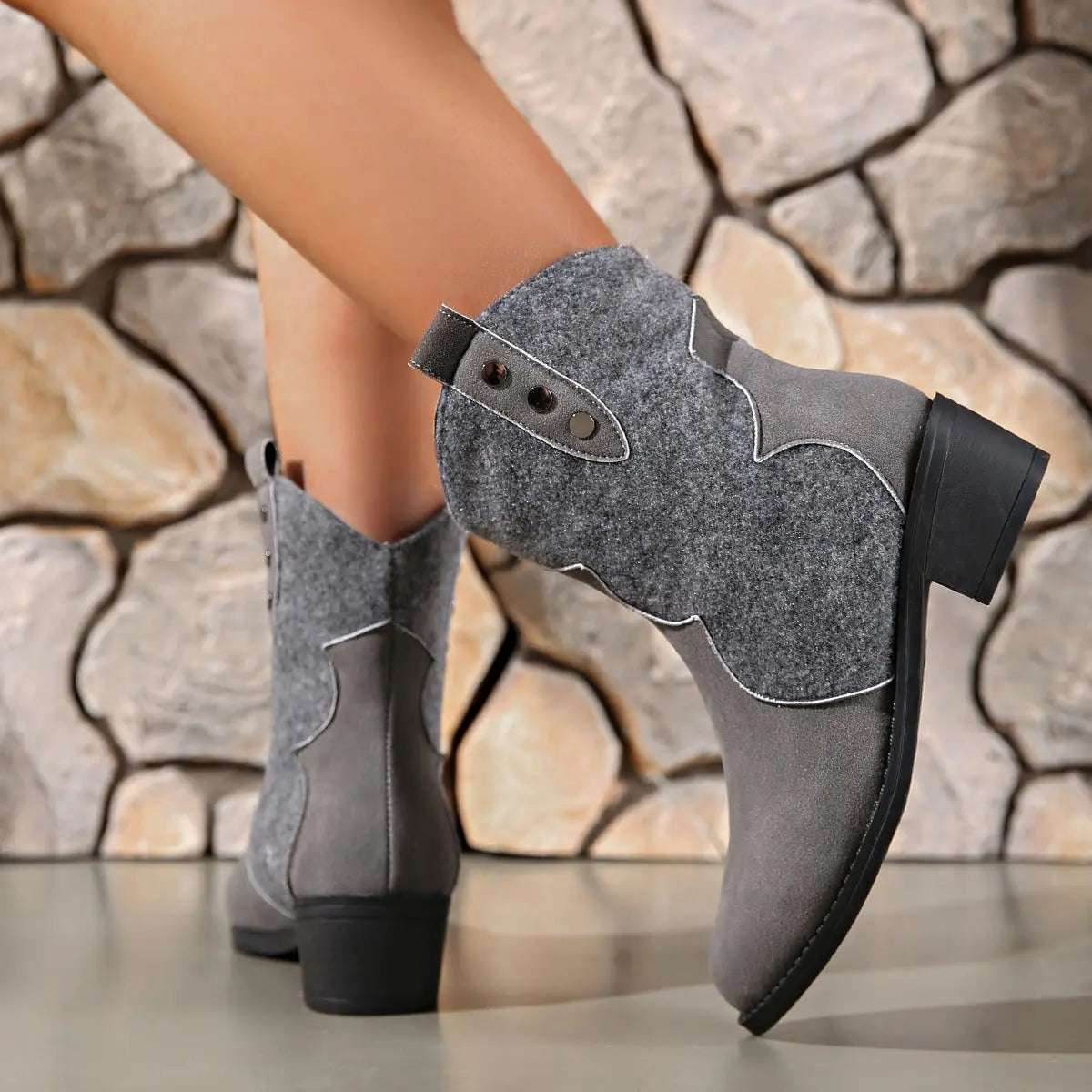 Suede Point Toe Block Heel Boots - KADAUT