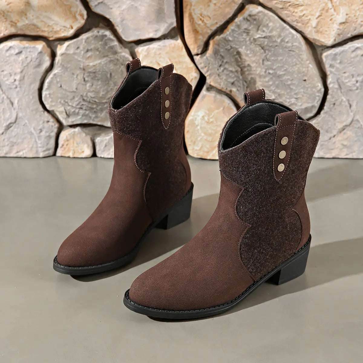 Suede Point Toe Block Heel Boots - KADAUT