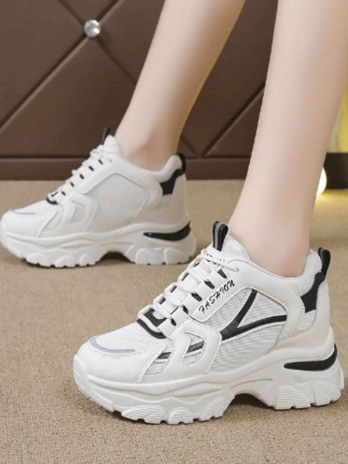 Mesh Lace Up Platform Sneakers - KADAUT