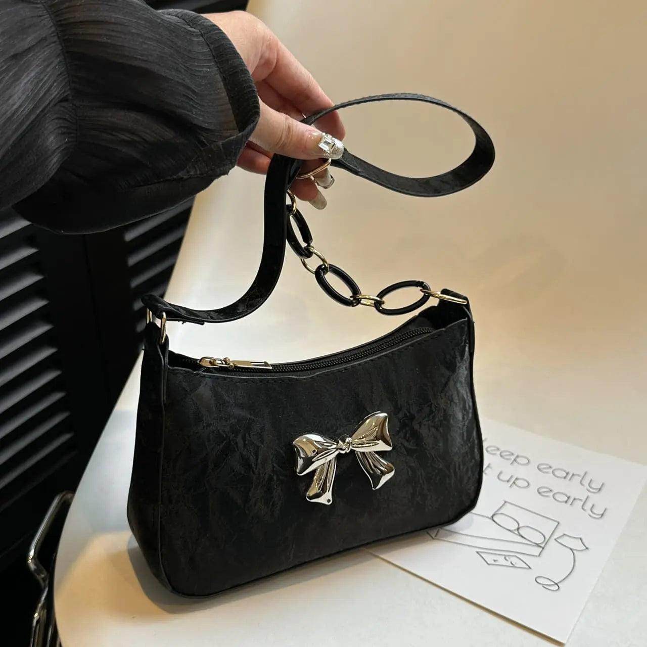 Bow PU Leather Shoulder Bag - KADAUT