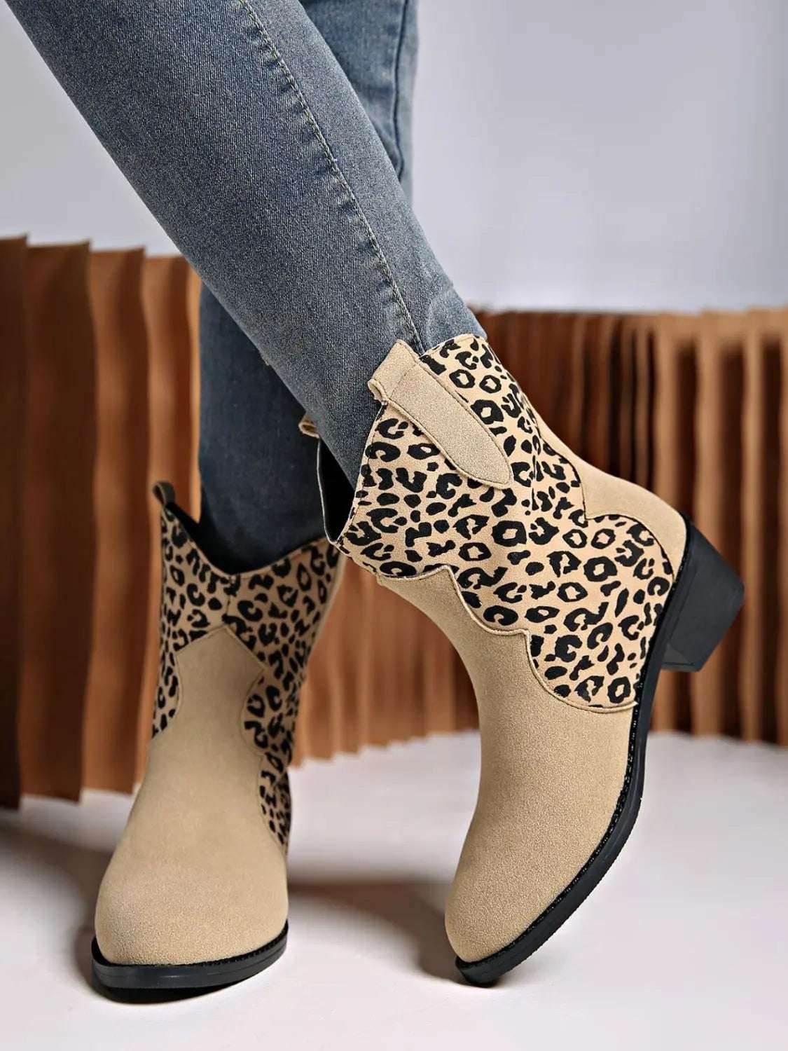 Leopard Suede Block Heel Boots - KADAUT