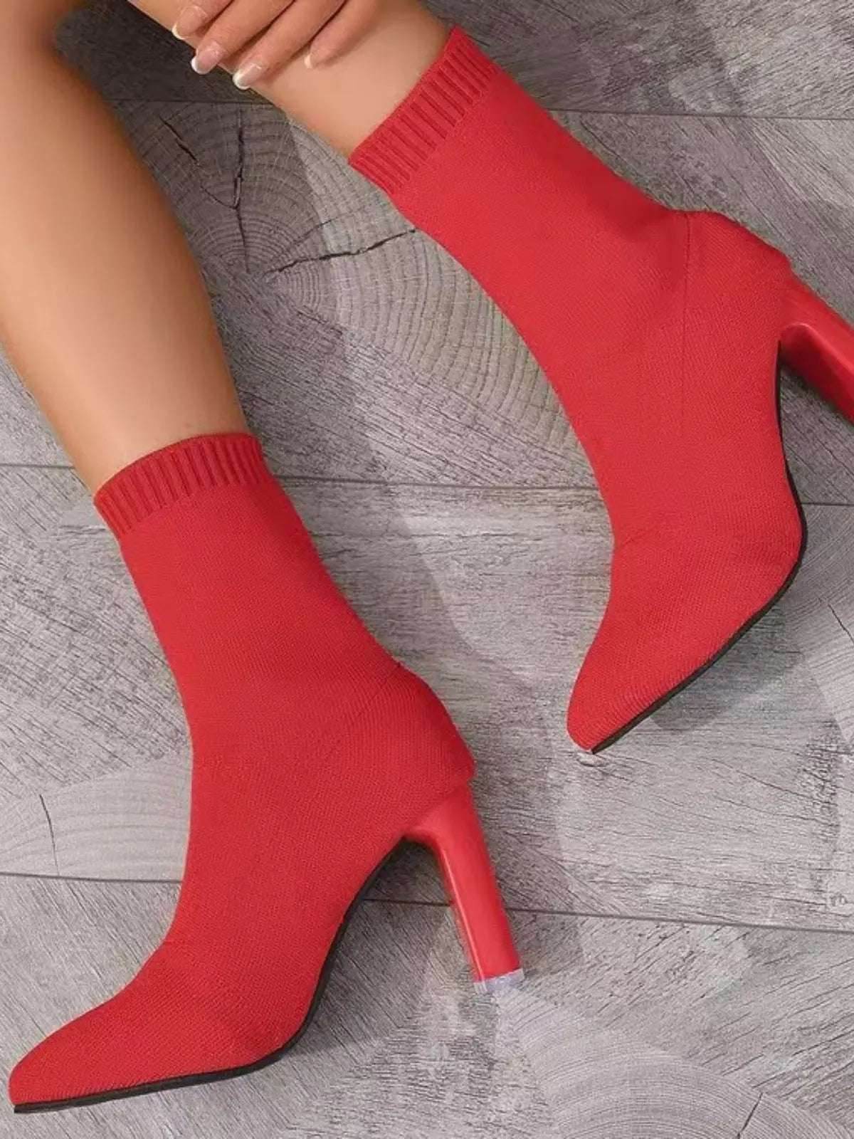 Point Toe Block Heel Boots - KADAUT