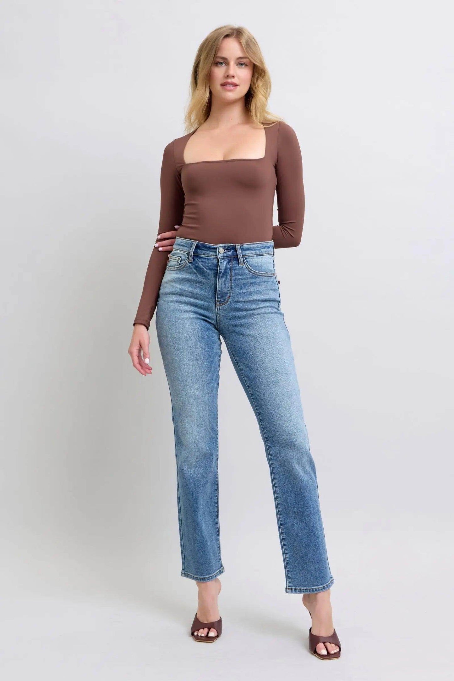 Judy Blue Full Size Run Vintage Wash Thermal Straight Jeans - KADAUT