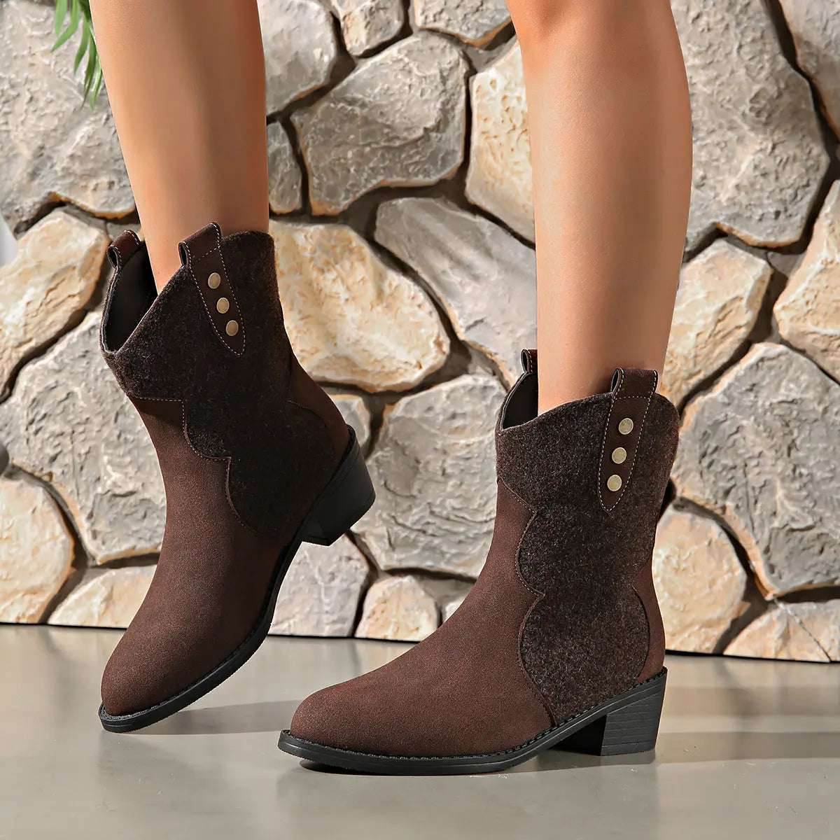 Suede Point Toe Block Heel Boots - KADAUT