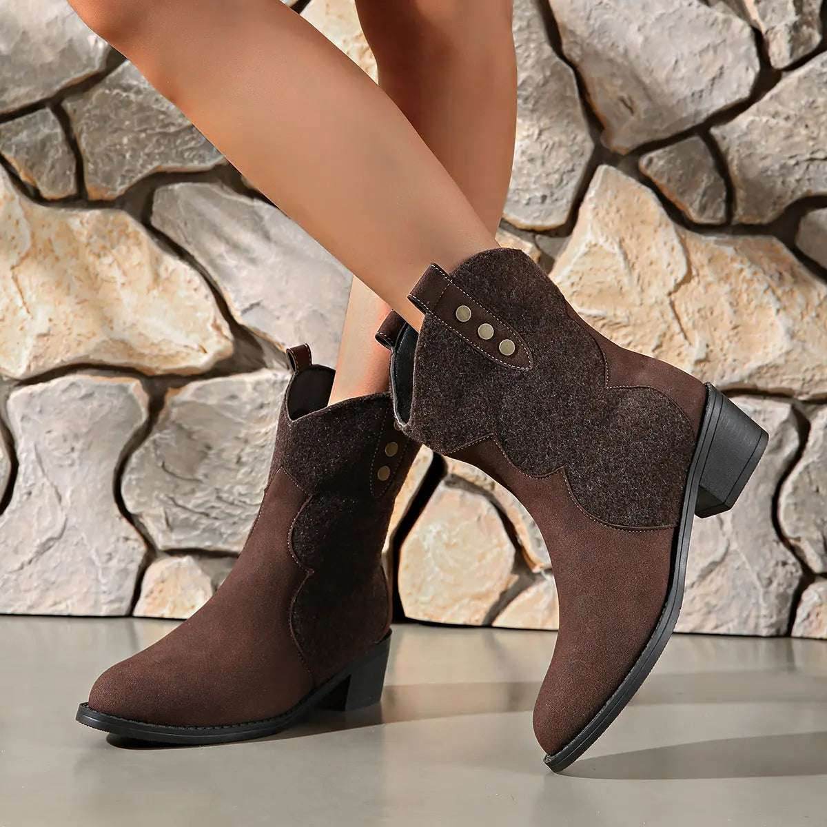 Suede Point Toe Block Heel Boots - KADAUT