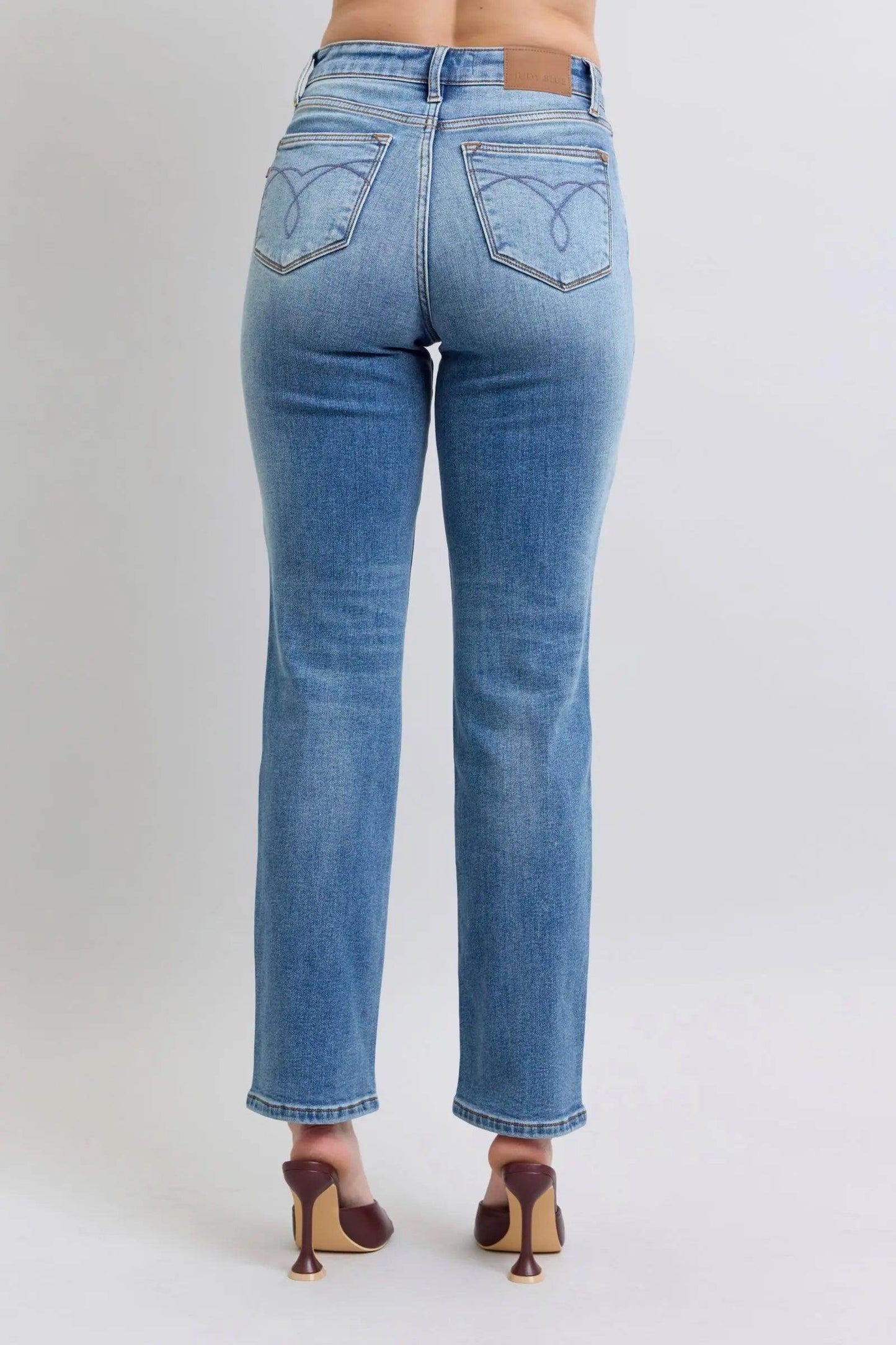 Judy Blue Full Size Run Vintage Wash Thermal Straight Jeans - KADAUT