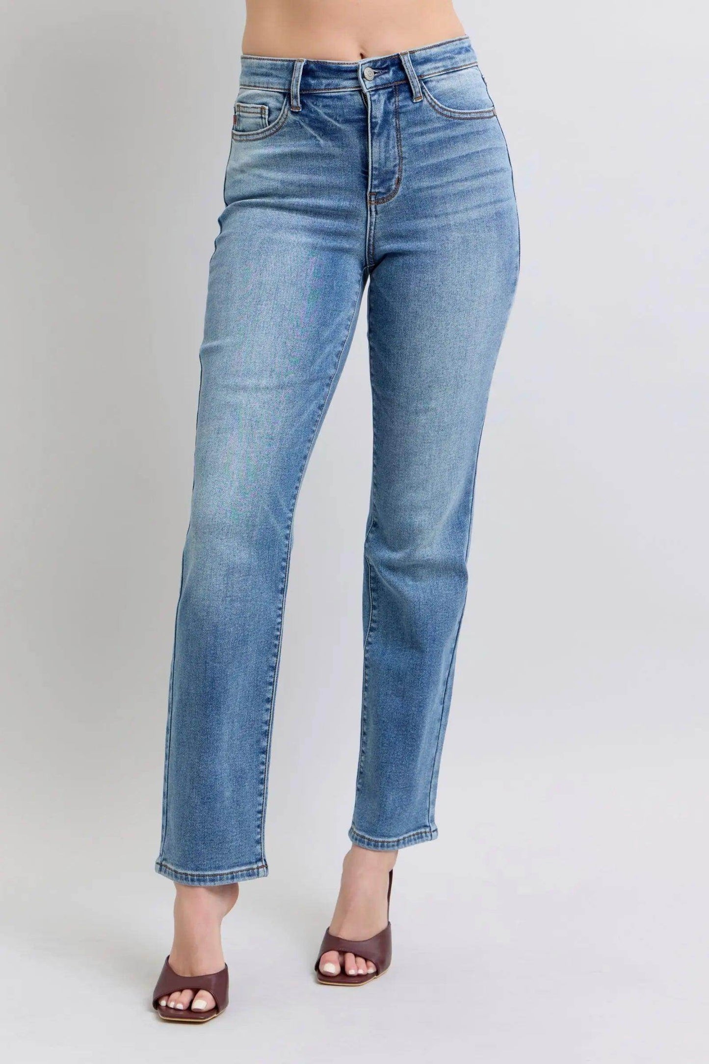 Judy Blue Full Size Run Vintage Wash Thermal Straight Jeans - KADAUT