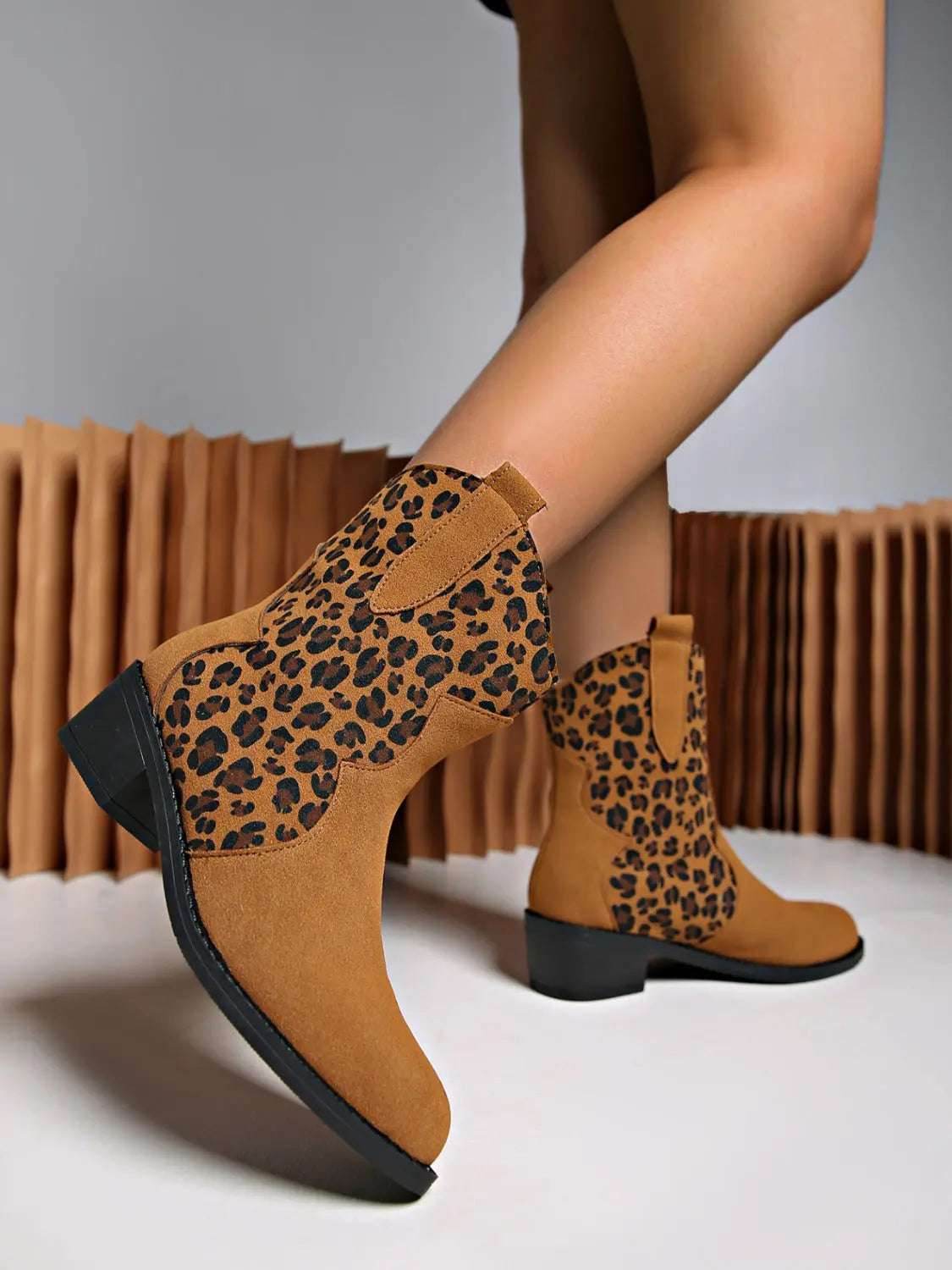 Leopard Suede Block Heel Boots - KADAUT