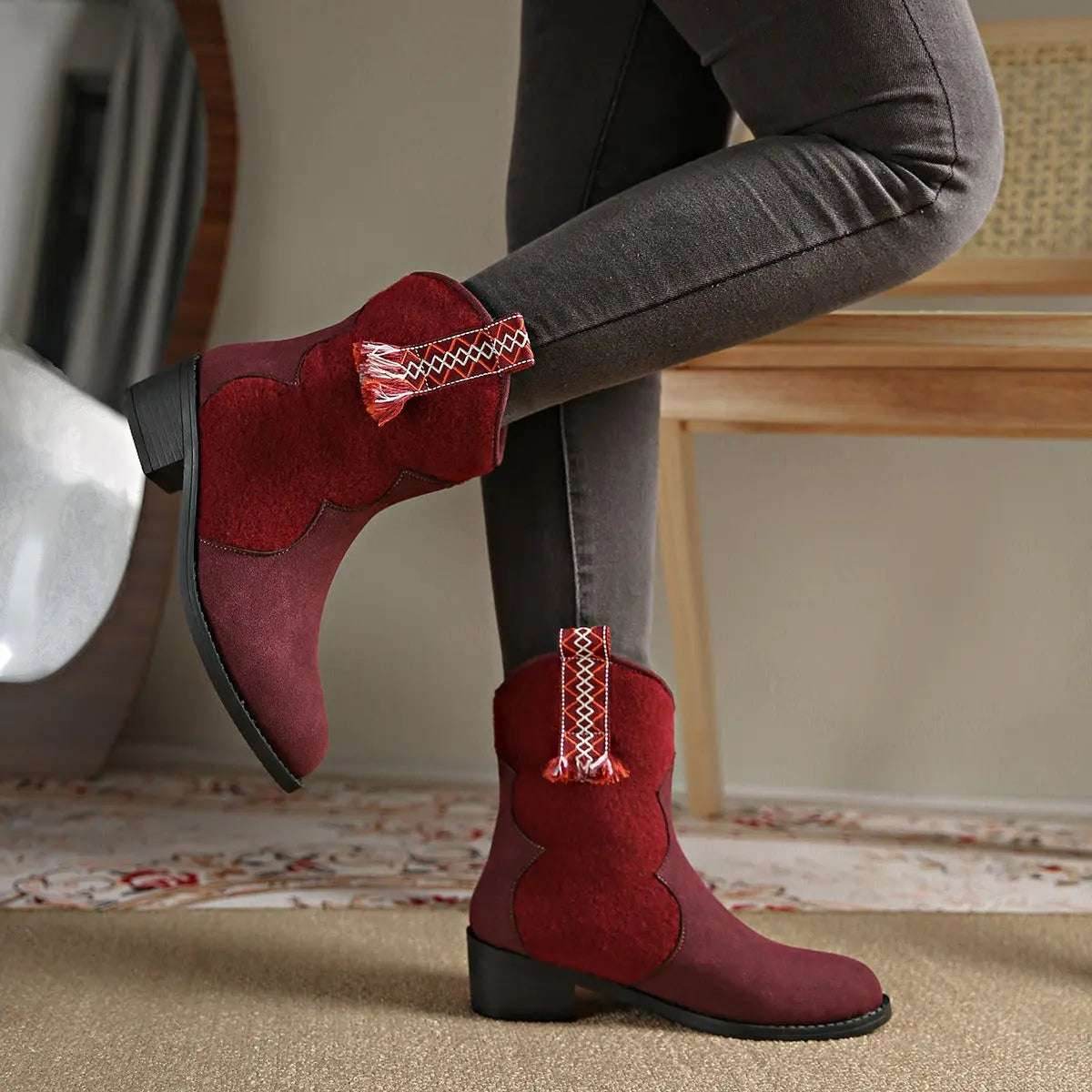 Suede Point Toe Block Heel Boots - KADAUT