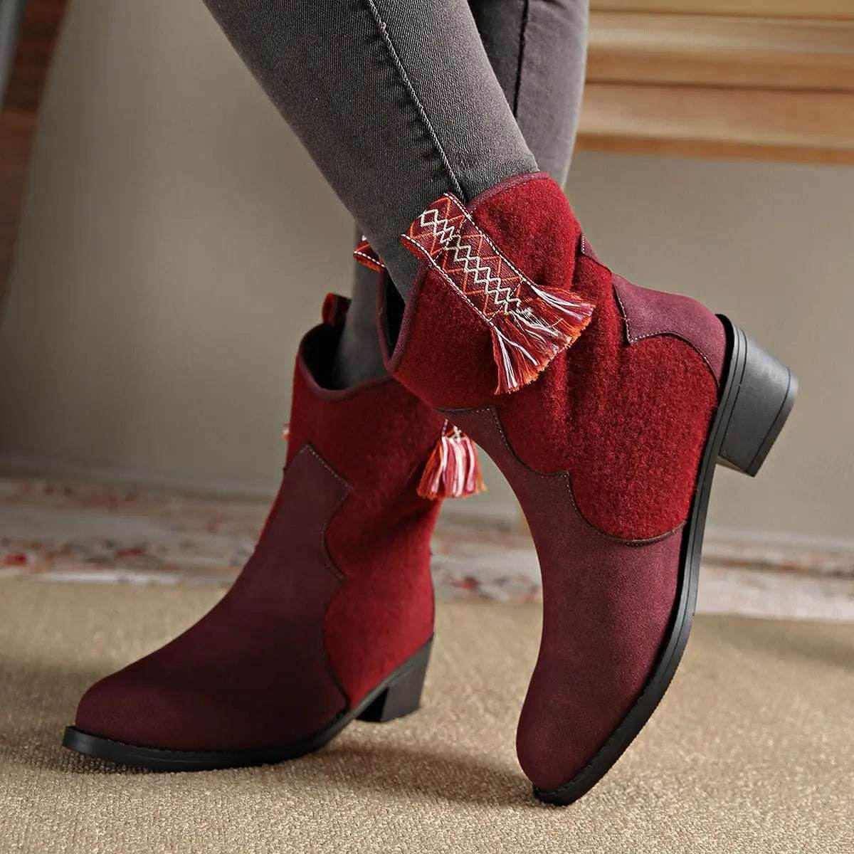 Suede Point Toe Block Heel Boots - KADAUT
