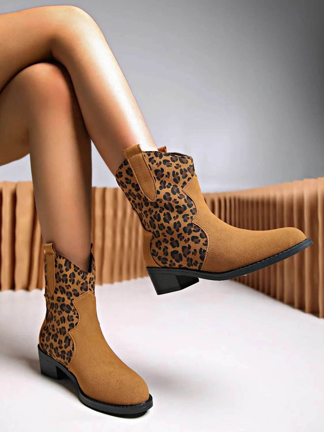 Leopard Suede Block Heel Boots - KADAUT