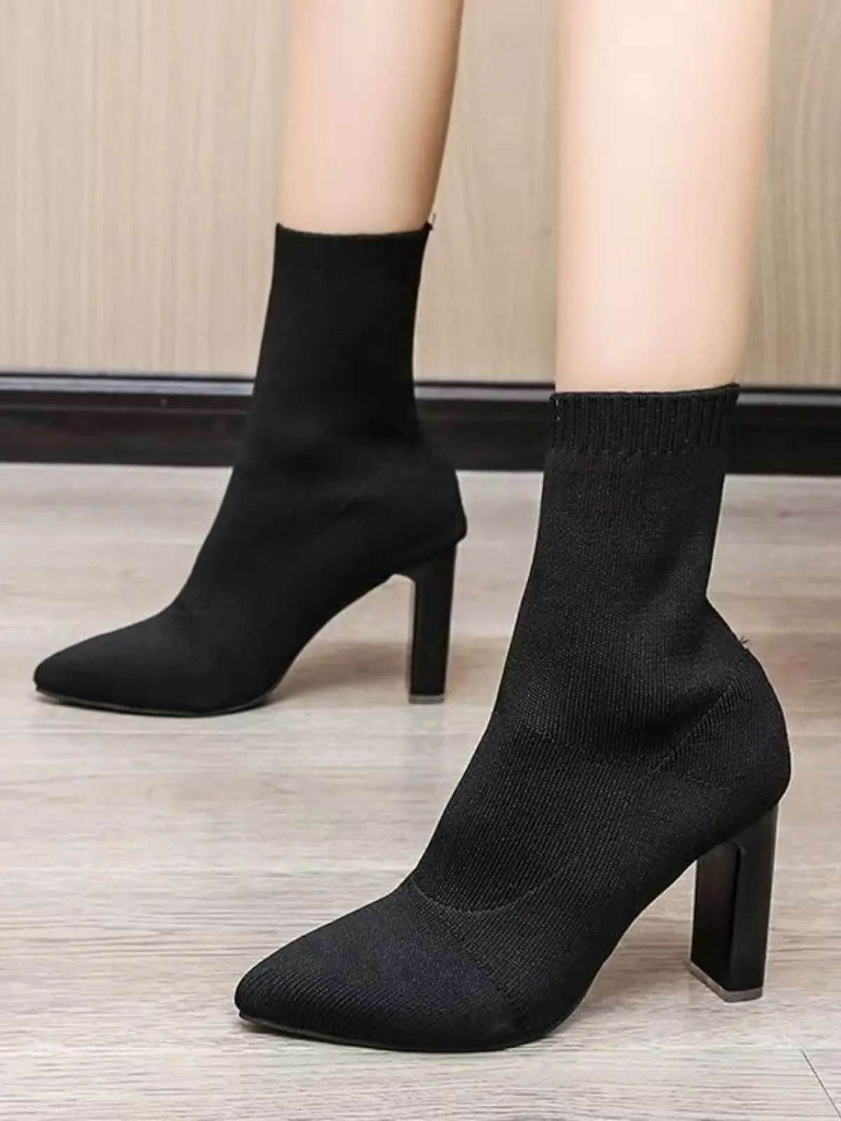 Point Toe Block Heel Boots - KADAUT