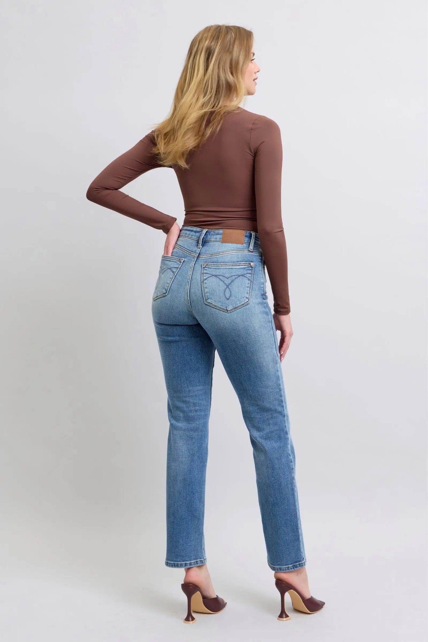 Judy Blue Full Size Run Vintage Wash Thermal Straight Jeans - KADAUT