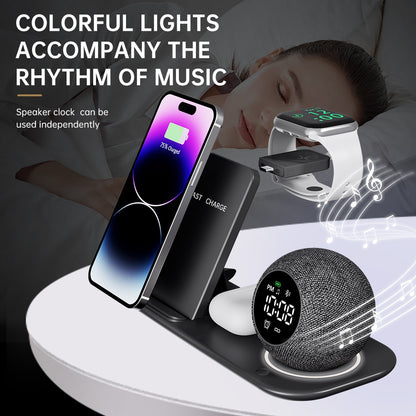 6 in 1 mobile phone watch headphones wireless charging clock alarm Bluetooth speaker night light