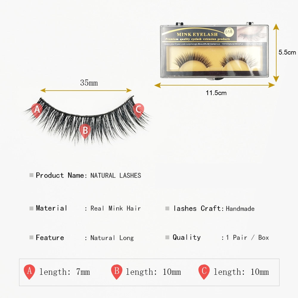 1Pair Mink Lashes 3D Mink  Long False Eyelashes Natural Lightweight