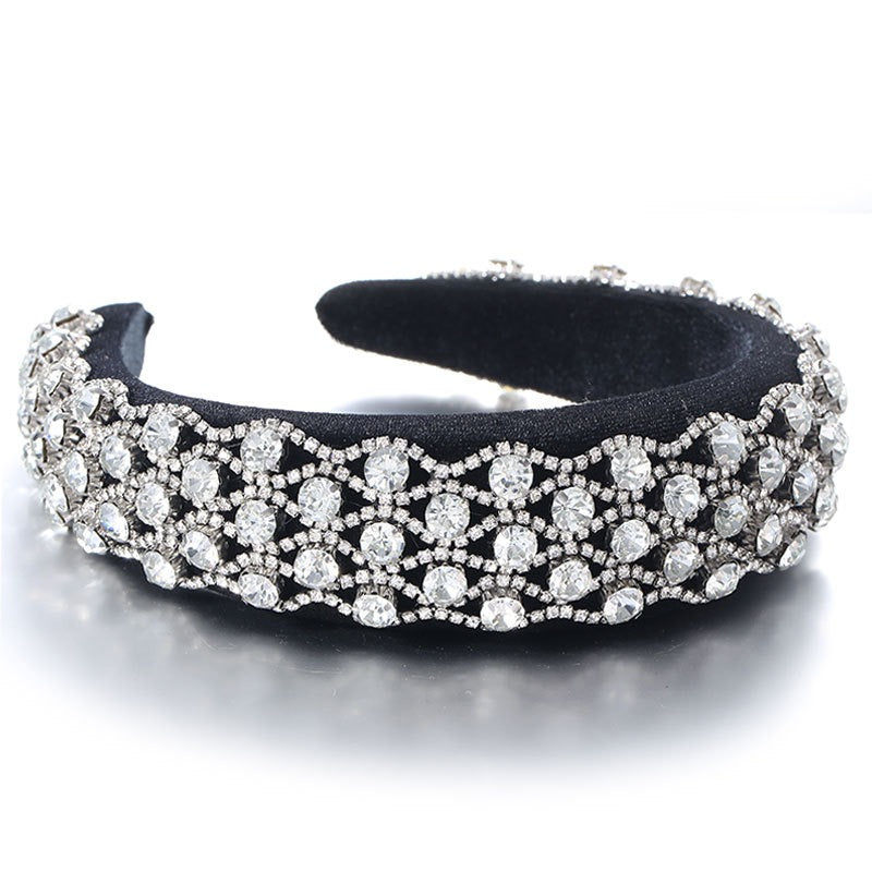 Full inlaid rhinestone fashionable wide edged solid color sponge head hoop