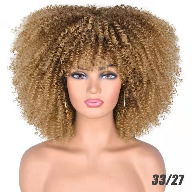 African Small Curly Hair Explosion Head Black Chemical Fiber Wig Full Head Set