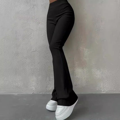 Casual Rib Simple Slim Fit Leggings Solid Color High Waist Fashion Trousers