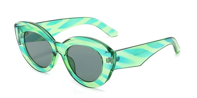 Oval Green Striped Sunglasses