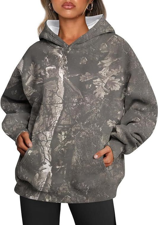 Women's Camouflage Hoodie Maple Leaf Print Oversized Sports Hoodie