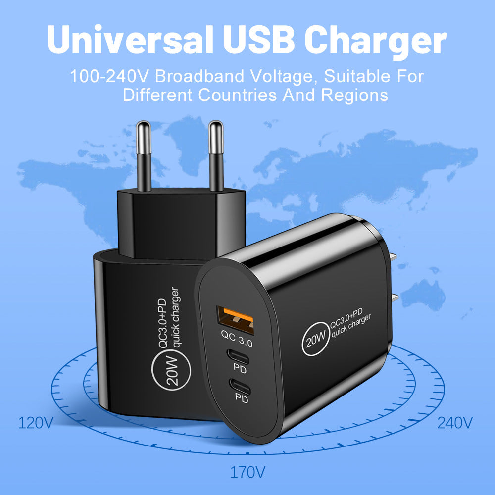 USB+2PD Type-C Mobile Phone Charger Multi Port Travel Charging Head