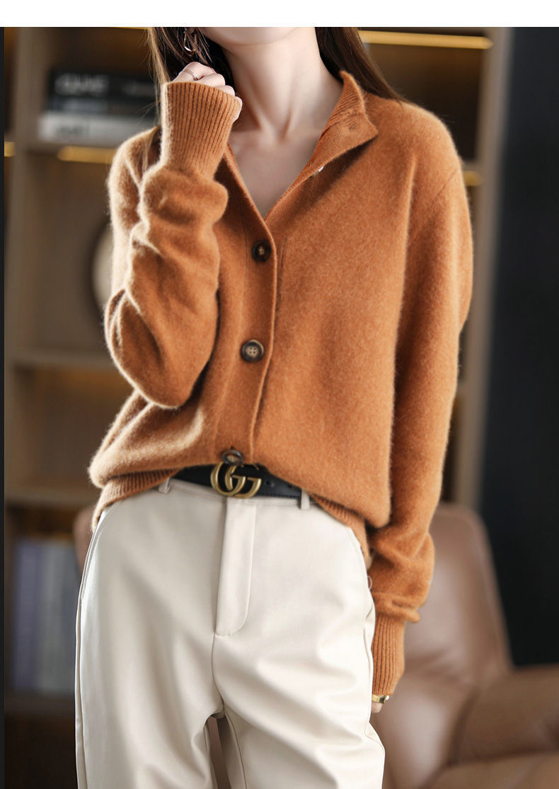 Retro Stand Collar Knitted Cardigan Loose-fitting Short Coat Women's Sweater