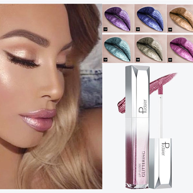 Metallic Glitter Shine Full Color Lipstick Makeup Long-lasting