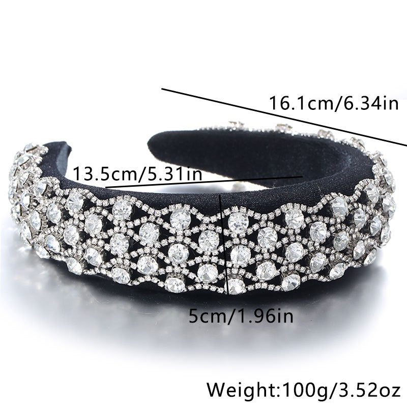 Full inlaid rhinestone fashionable wide edged solid color sponge head hoop