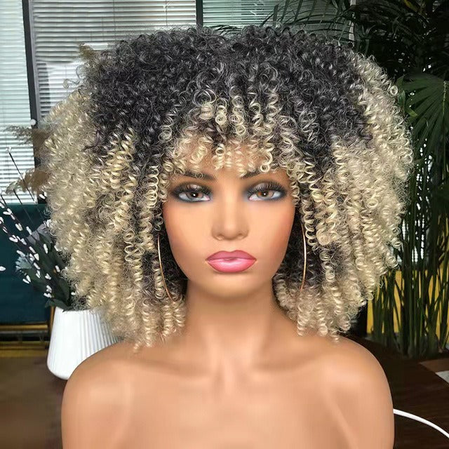 African Small Curly Hair Explosion Head Black Chemical Fiber Wig Full Head Set