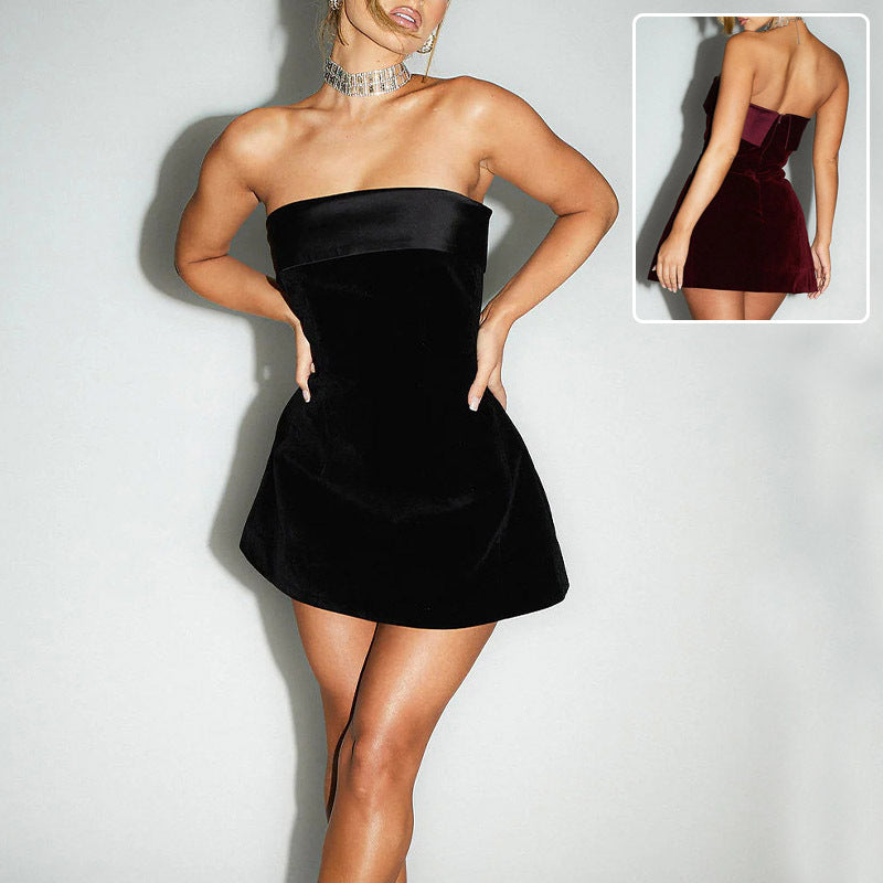 Slim Tube-top Dress Fashion Zipper A-line Short Dress