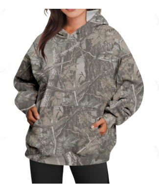 Women's Camouflage Hoodie Maple Leaf Print Oversized Sports Hoodie