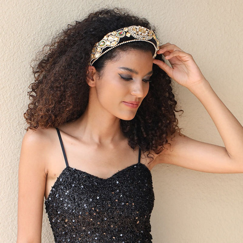 Baroque retro inlaid colored rhinestone sponge hair accessories