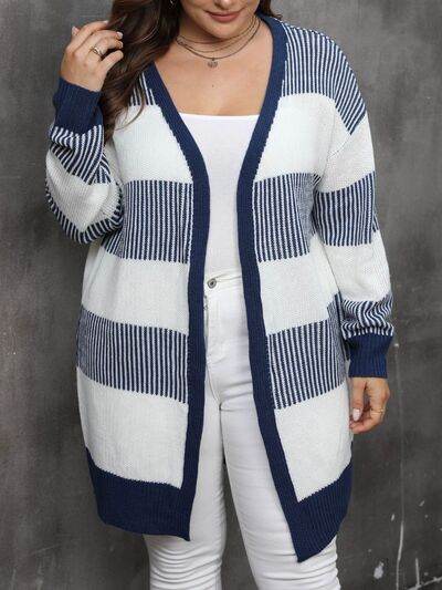 Plus Size Open Front Long Sleeve Cardigan - KADAUT