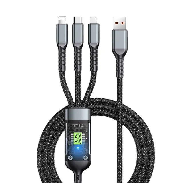 3 In 1 Usb 100w Cable For Fast Charging And Data Mini Usb Type C Micro