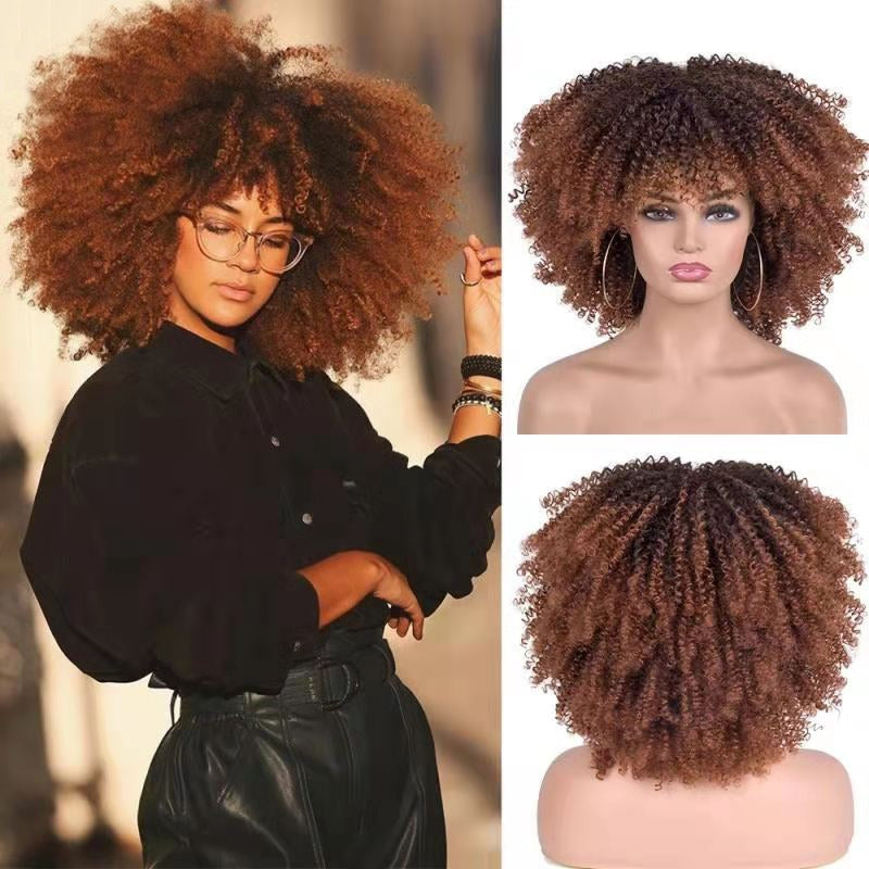 African Small Curly Hair Explosion Head Black Chemical Fiber Wig Full Head Set