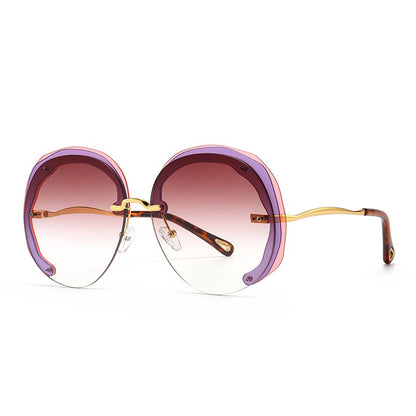 Fashion Oversized Rimless Round Sunglasses