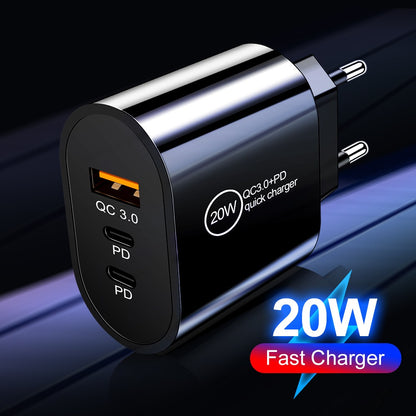 USB+2PD Type-C Mobile Phone Charger Multi Port Travel Charging Head