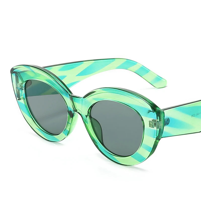 Oval Green Striped Sunglasses