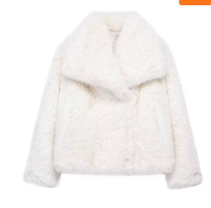 Winter Plush Coat Fashion Thicken Lapel Outwear Casual