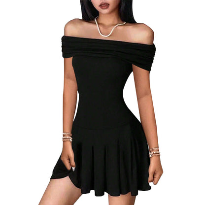 Off-neck High Waist Skirt Fashion Dress