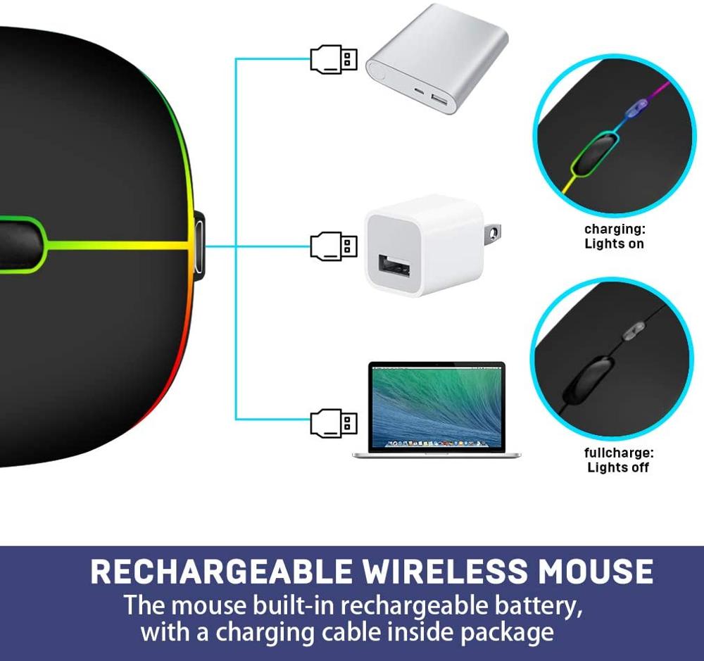 Wireless Mouse Bluetooth RGB Rechargeable