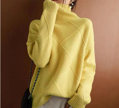 Women's Turtleneck Three-dimensional Rhombus Sweater