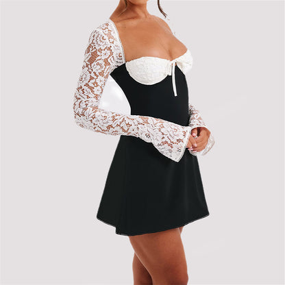 Fashion Corset Lace Long Sleeve Dress Sexy