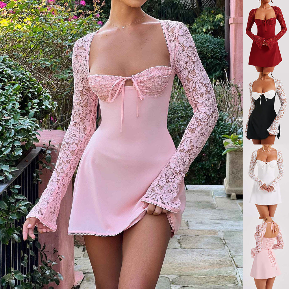 Fashion Corset Lace Long Sleeve Dress Sexy