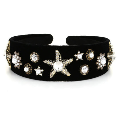 Fashionable velvet pearl black starfish hairband